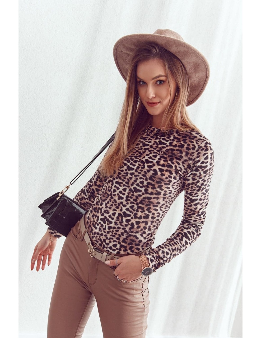 Body din velur cu guler leopard 7431 - Magazin online - Boutique